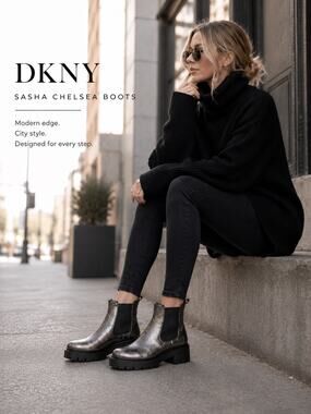 NIB DKNY Sasha Chelsea Boots Gunmetal Gray Black Lug Sole Size 6